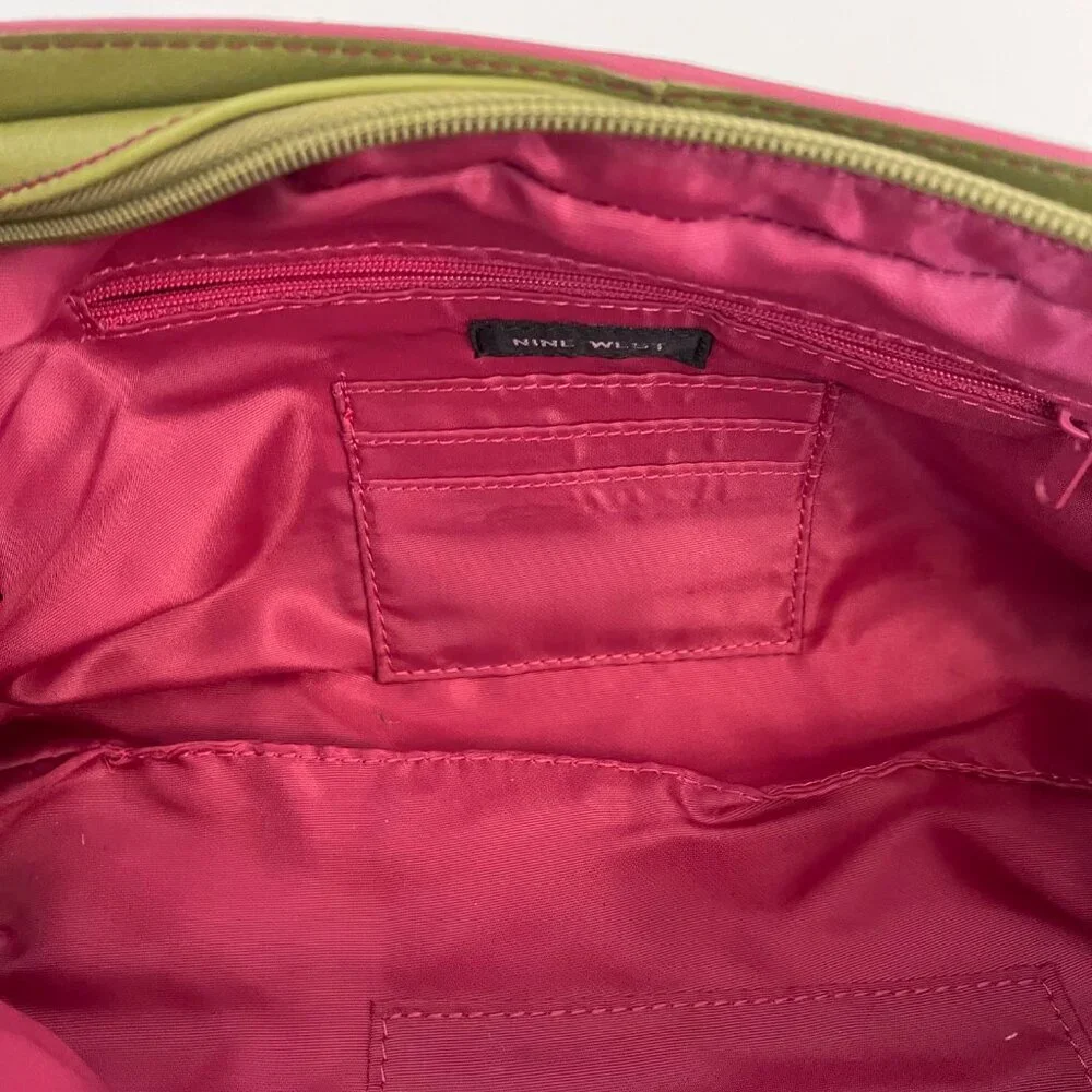 Nine West Green Pink Vegan‎ Leather Satchel Handbag Purse Retro Twee Colorful